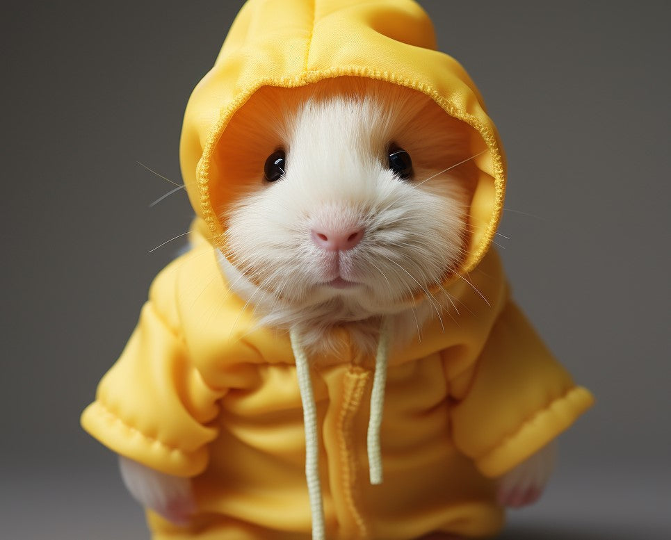 baby guinea pig, baby human, guinea pig in a hoodie