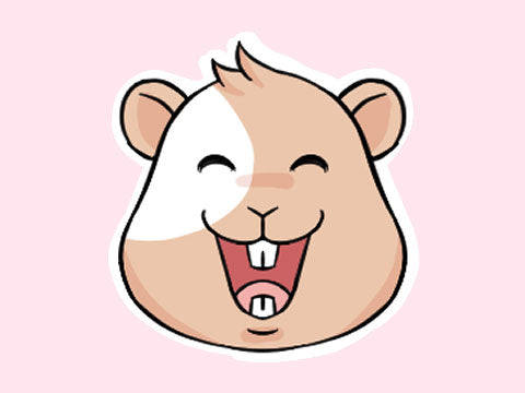 Illustration of a guinea pig laughing with its mouth wide open, showcasing its continuously growing teeth, emphasizing the need for regular chewing to maintain dental health.