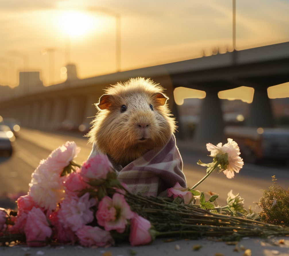 lovesick guinea pig with flowers