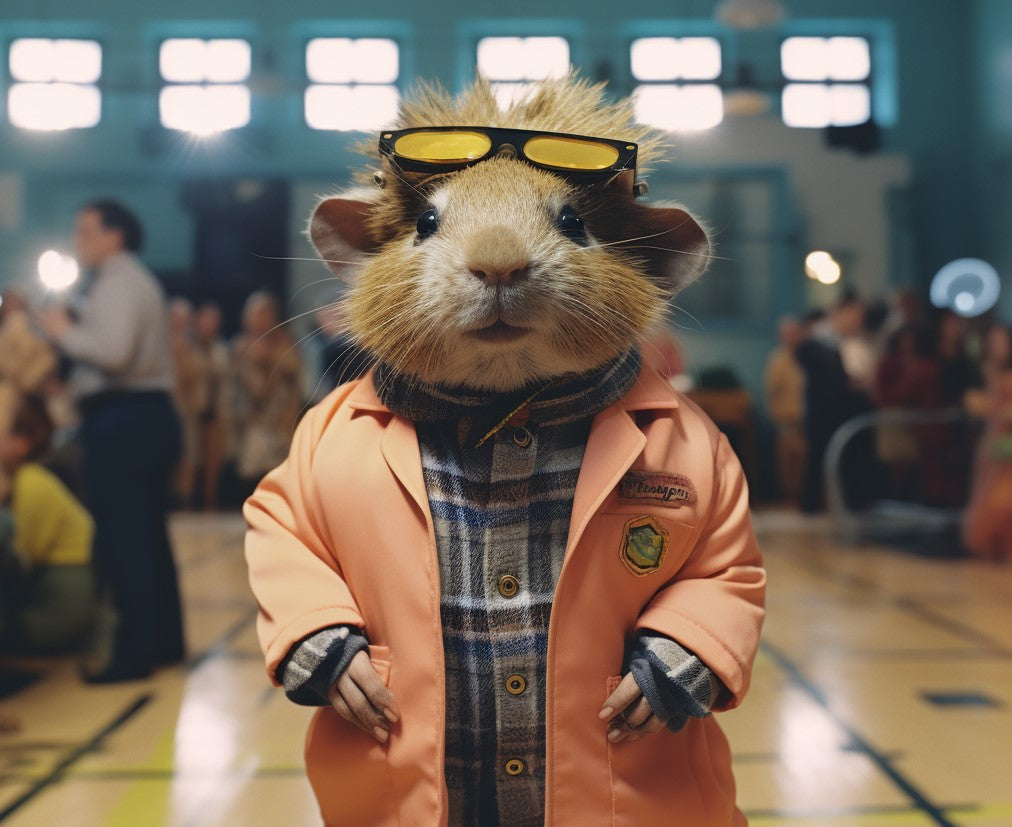 a guinea pig at a roller rink, valley girl guinea pig