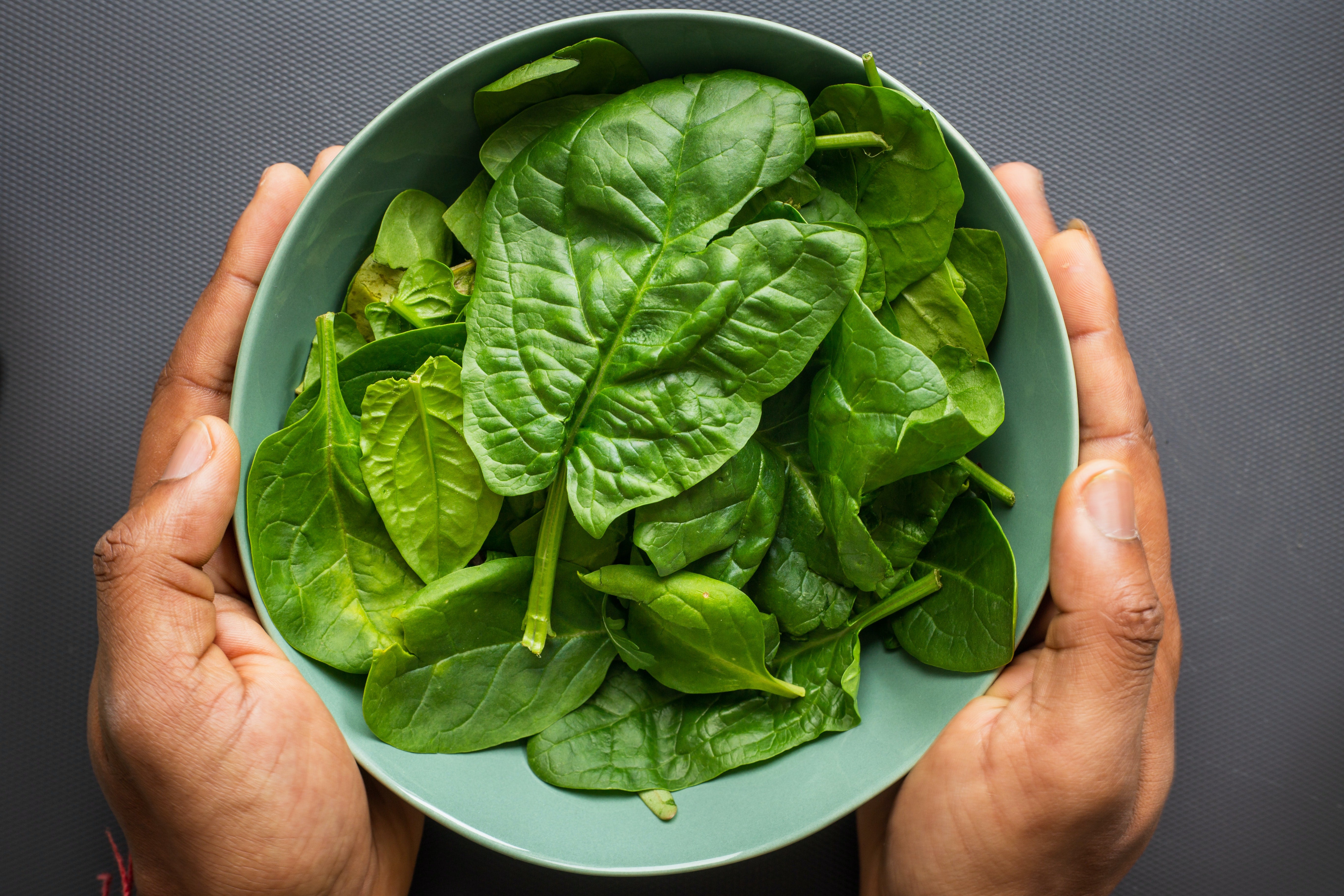 A man holding a bowl of spinach to feed to guinea pigs