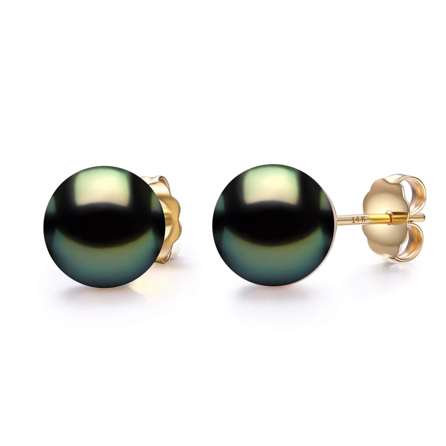 14K Heavy White Gold Tahitian Black Pearl Stud Earrings – CHAULRI