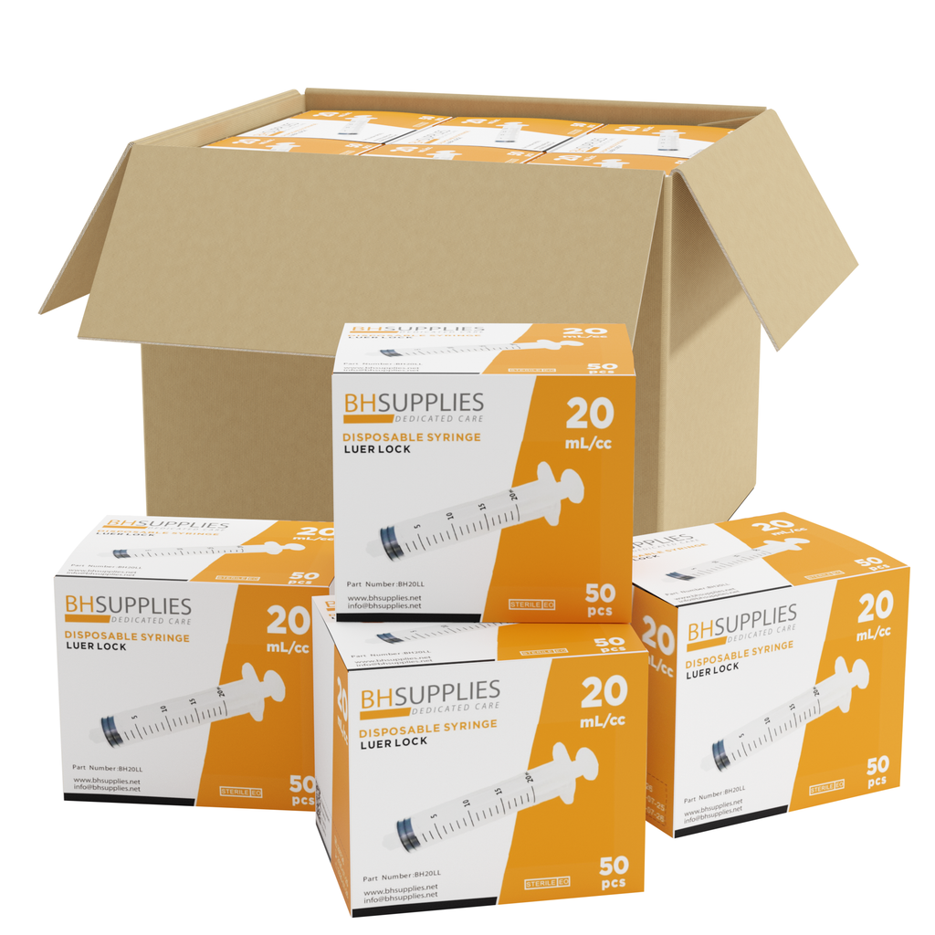 Bulk Case: BH Supplies 60mL Sterile Luer Lock Syringes: 8 Boxes of
