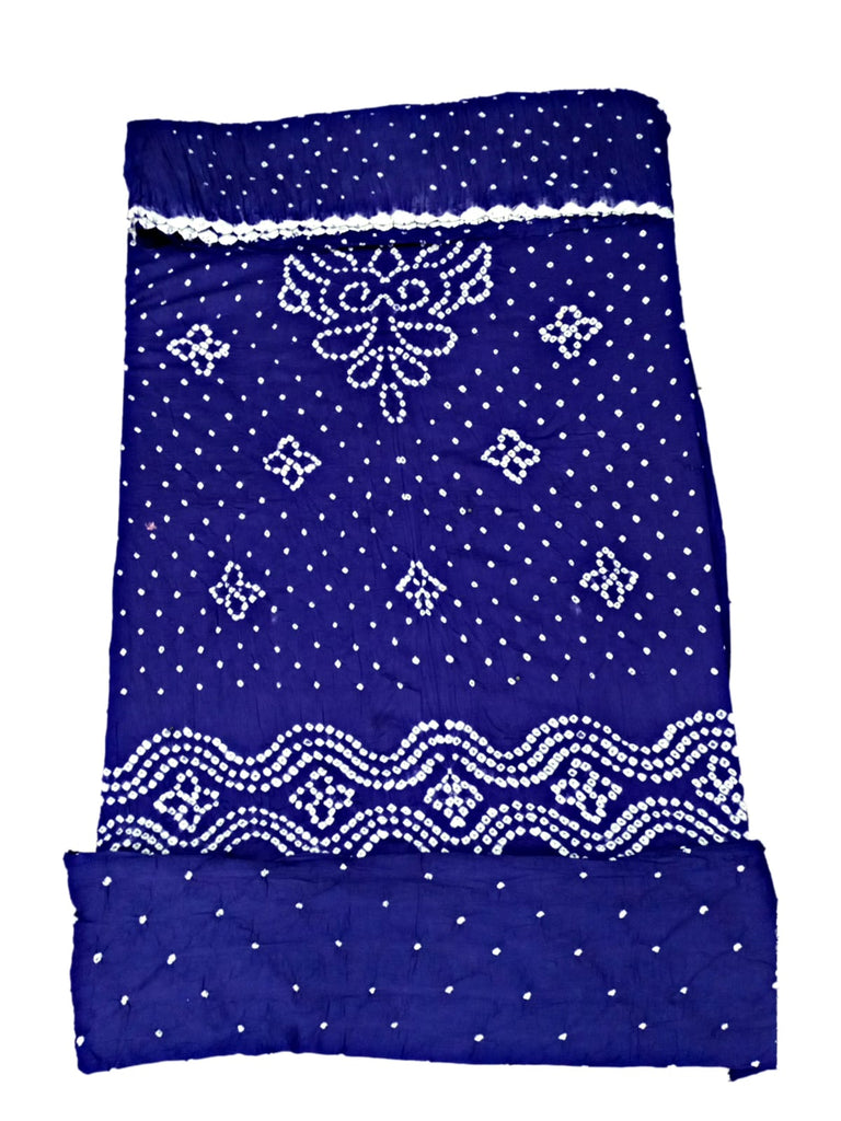 All Over Blue Color Fancy Design Cotton Satin Bandhani Dress Material