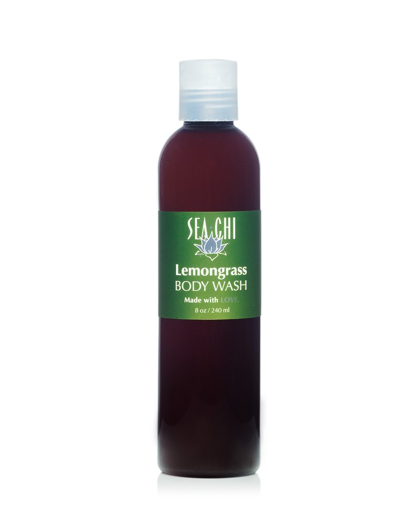 Sea Chi Organics - Lemongrass Body Wash 240ml / 8oz Amber plastic bottle w/ white flip cap