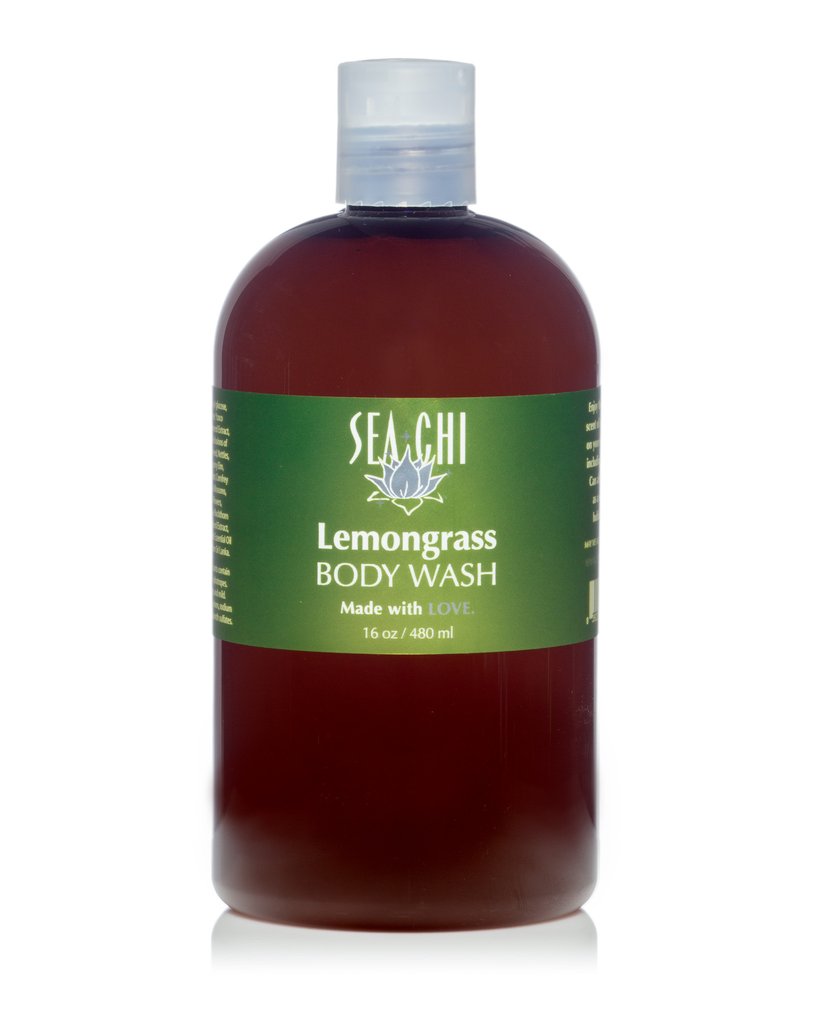 Sea Chi Organics - Lemongrass Body Wash 480ml / 16oz Amber plastic bottle w/ white flip cap