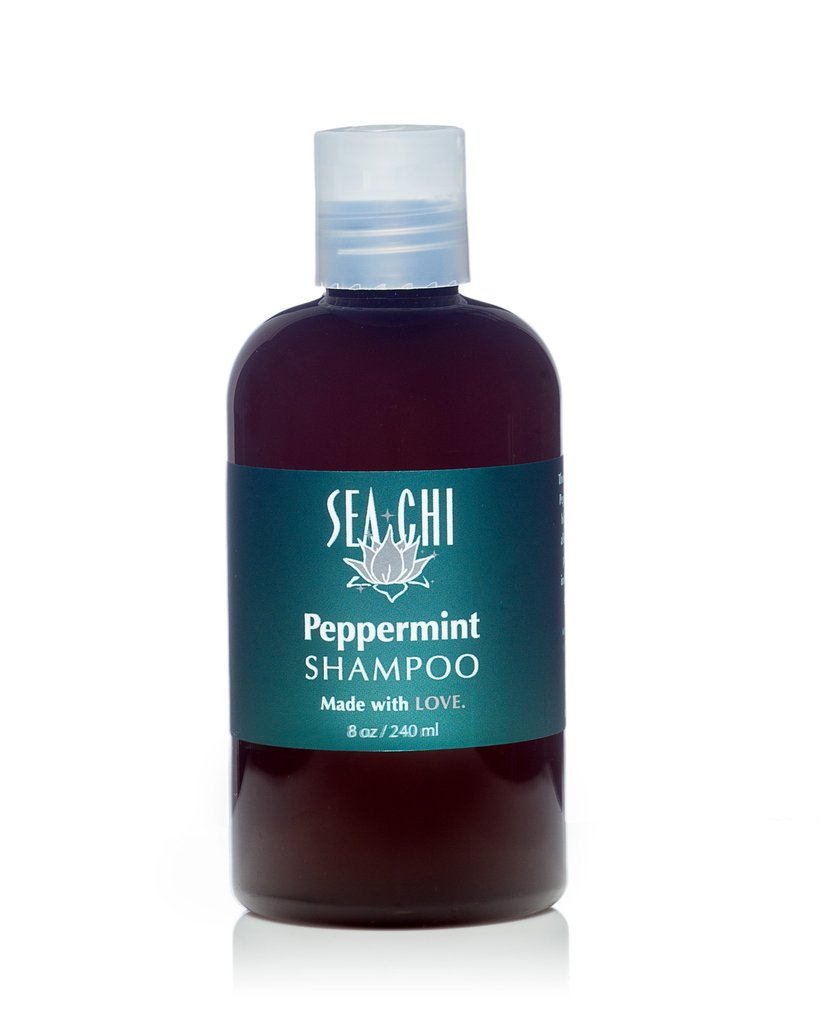 Sea Chi Organics - Peppermint Shampoo 240ml / 8oz Amber plastic bottle w/ white flip cap
