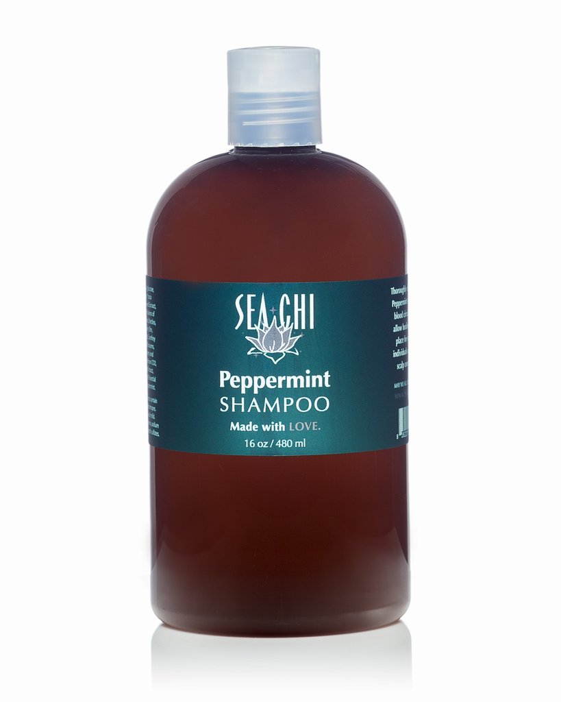 Sea Chi Organics - Peppermint Shampoo 480ml / 16oz Amber plastic bottle w/ white flip cap