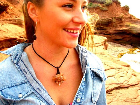 aragonite crystal necklace, unisex gemstone macrame necklace