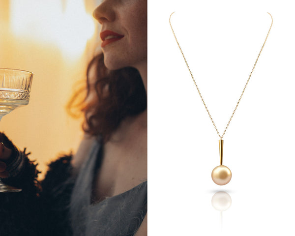 Golden south sea pearl pendant necklace for the glamorous mum