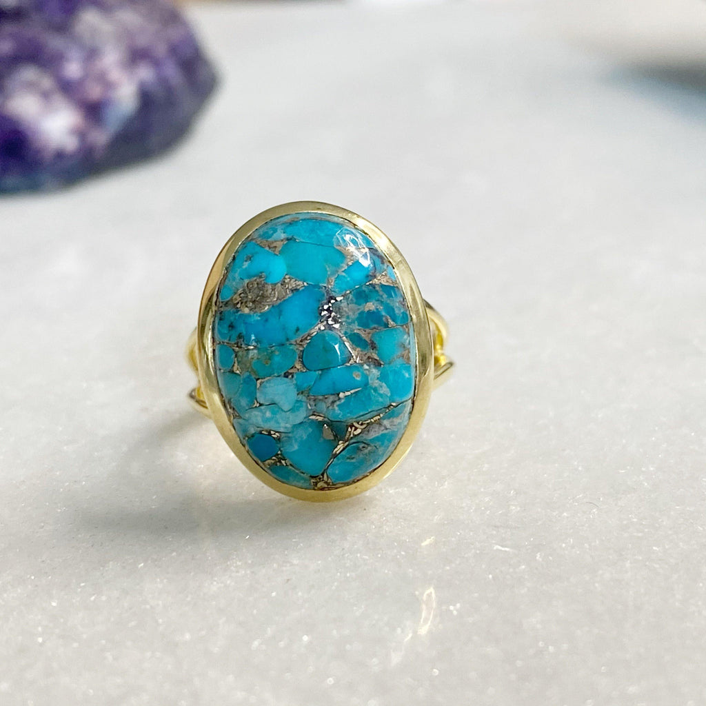 Dainty 18k Gold Vermeil Aqua Chalcedony Ring | March Birthstone Jewellery