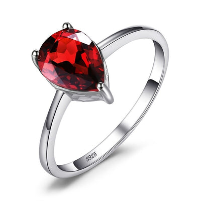 Redgem 925 Silver Ring for Women Natural Garnet Red 6 MM Heart