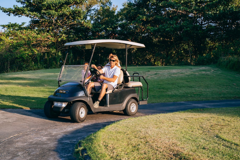 Person riding a golf cart