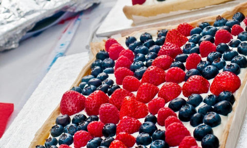 Happier Beauty home made pavlova with union jack design made from strawberries, blueberries and cream