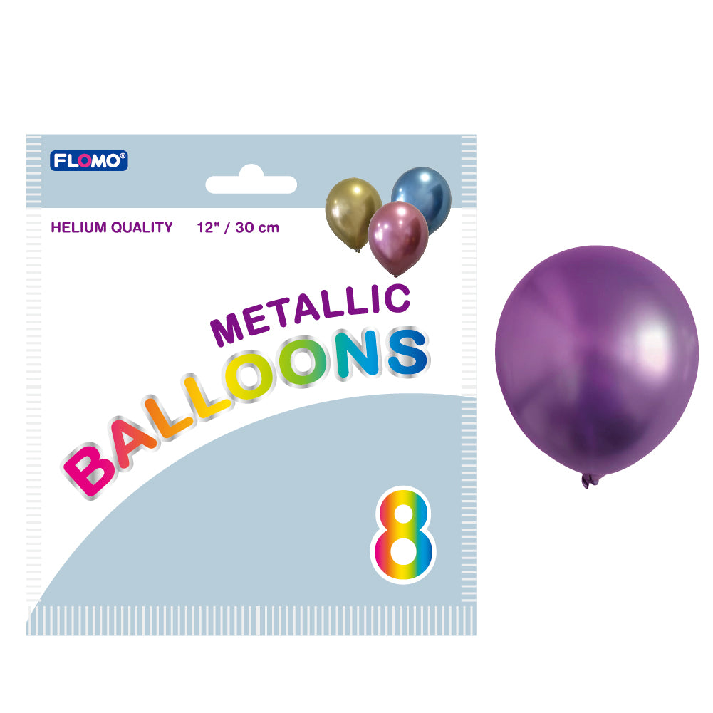 ''8Pk 12'''' Birthday Metallic Shine BALLOONs, Purple''