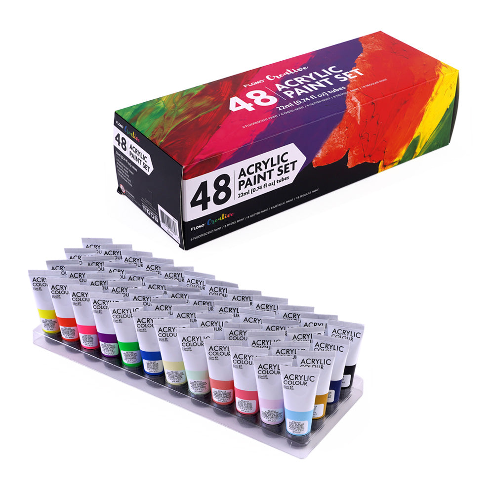 ''48pc Acrylic PAINT Set, 22ml Tubes, 26 Basic Colors+ 6 Fluorescent, 8 Metallic, 8 Glitter (2/4)''