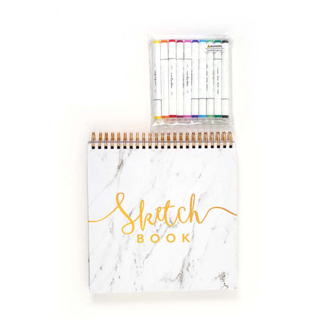 100 Sht/200 Page Sketch Book 9X12 W/12Pk Color Markers, Hot Stamp,  Rainbow-Imagine,2 Designs
