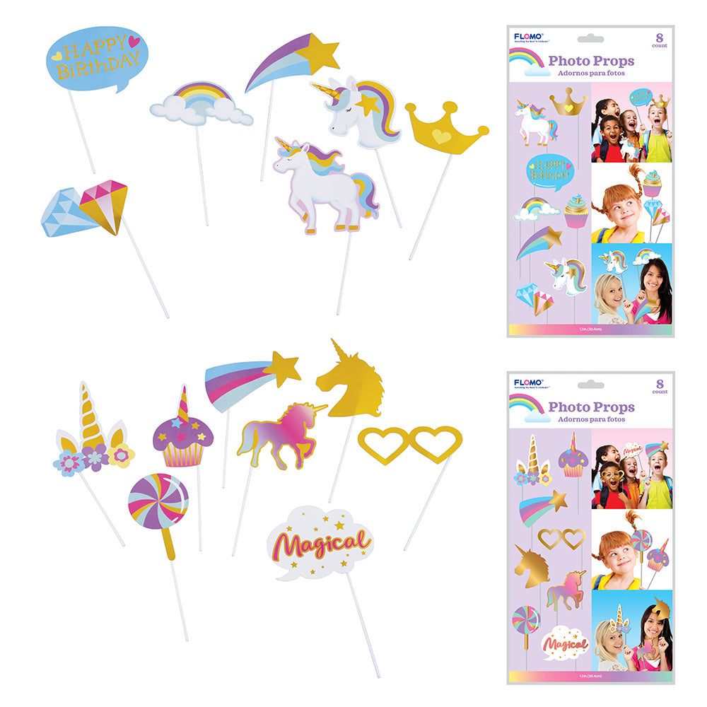 ''8Pcs 12'''' UNICORN Photo Props With Hot Stamping, 2 Assortments''