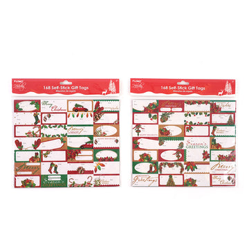 36Ct Christmas Mini Bow With Hot Stamping And Self Adhesive Gift Tags, 2  Assortments
