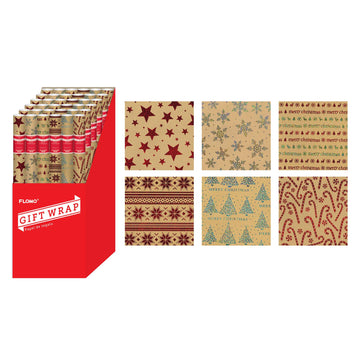 25 Sqft Christmas Happy Holiday Kraft Hot Stamp Gift Wrap, 2 Core, 30
