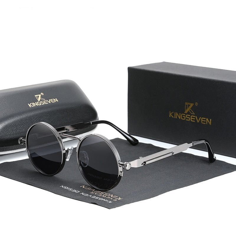 Kingseven High Quality Gothic Steampunk Retro Polarized Sunglasses Vintage Round Metal Frame