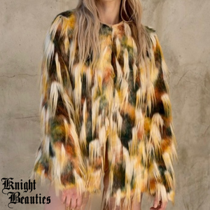 Women’s Shaggy Multi Colored Faux Fur Jacket - Earth Tones