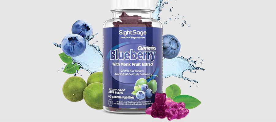 sight sage gummy berries for eye health bottle with blueberries, monk fruit, and gummy bears