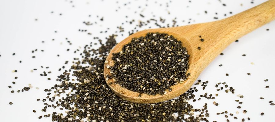 chia seeds in wooden spoon