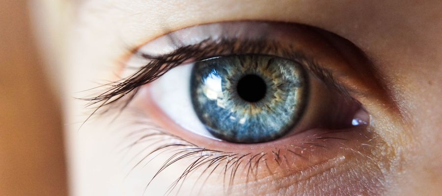 closeup of big blue human eye