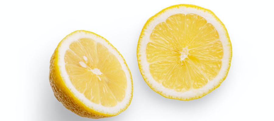 Cortar limones contra el fondo blanco.