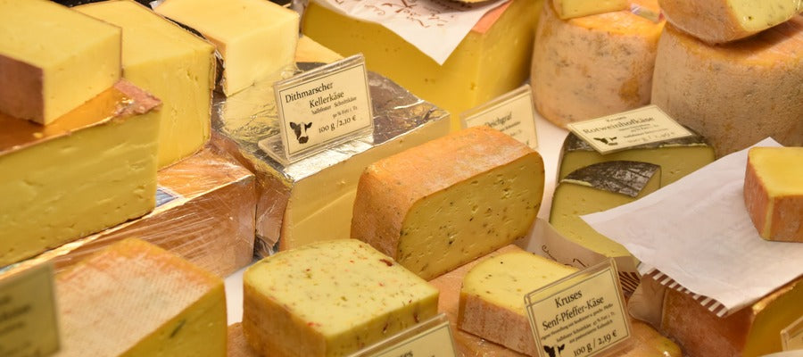 different varieties of yellow cheese