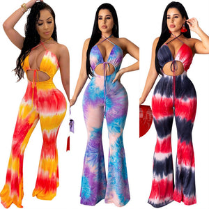 Halter Tie-Dye Jumpsuits - Shopthang