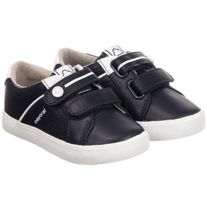 boys navy leather trainers