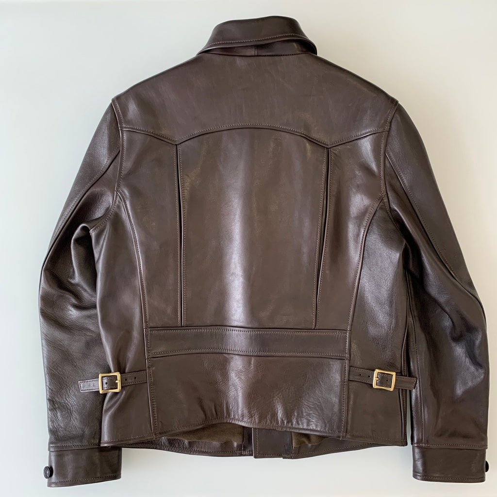 Y'2 LEATHER Hand Dyed Horse Double Riders Jacket in Brown at TEMPO ...