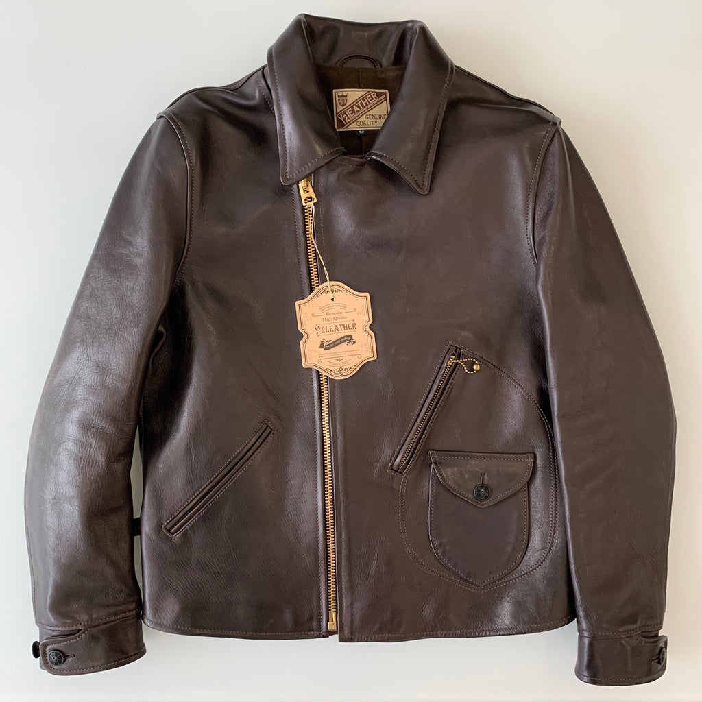 Y'2 LEATHER Hand Dyed Horse Double Riders Jacket in Brown at TEMPO ...