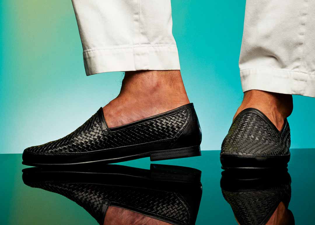 Black woven leather loafer