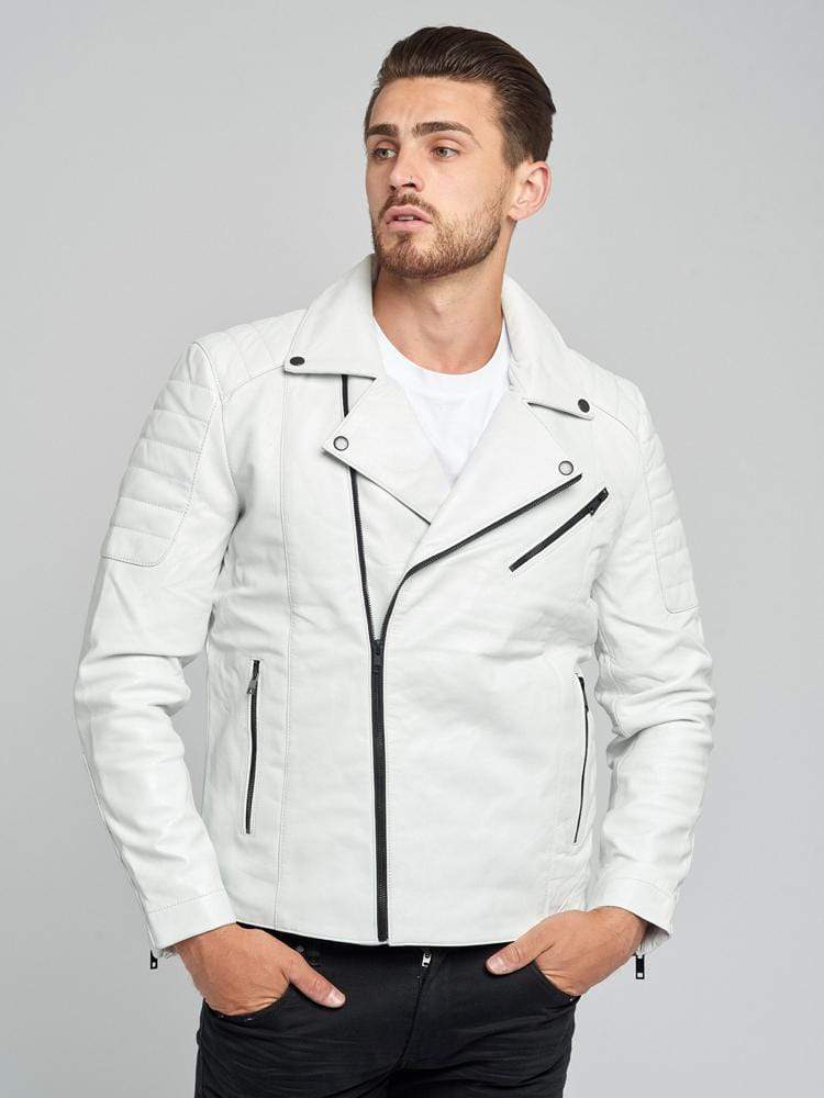 Men's Leather Bomber Jacket Gray White, 49% OFF