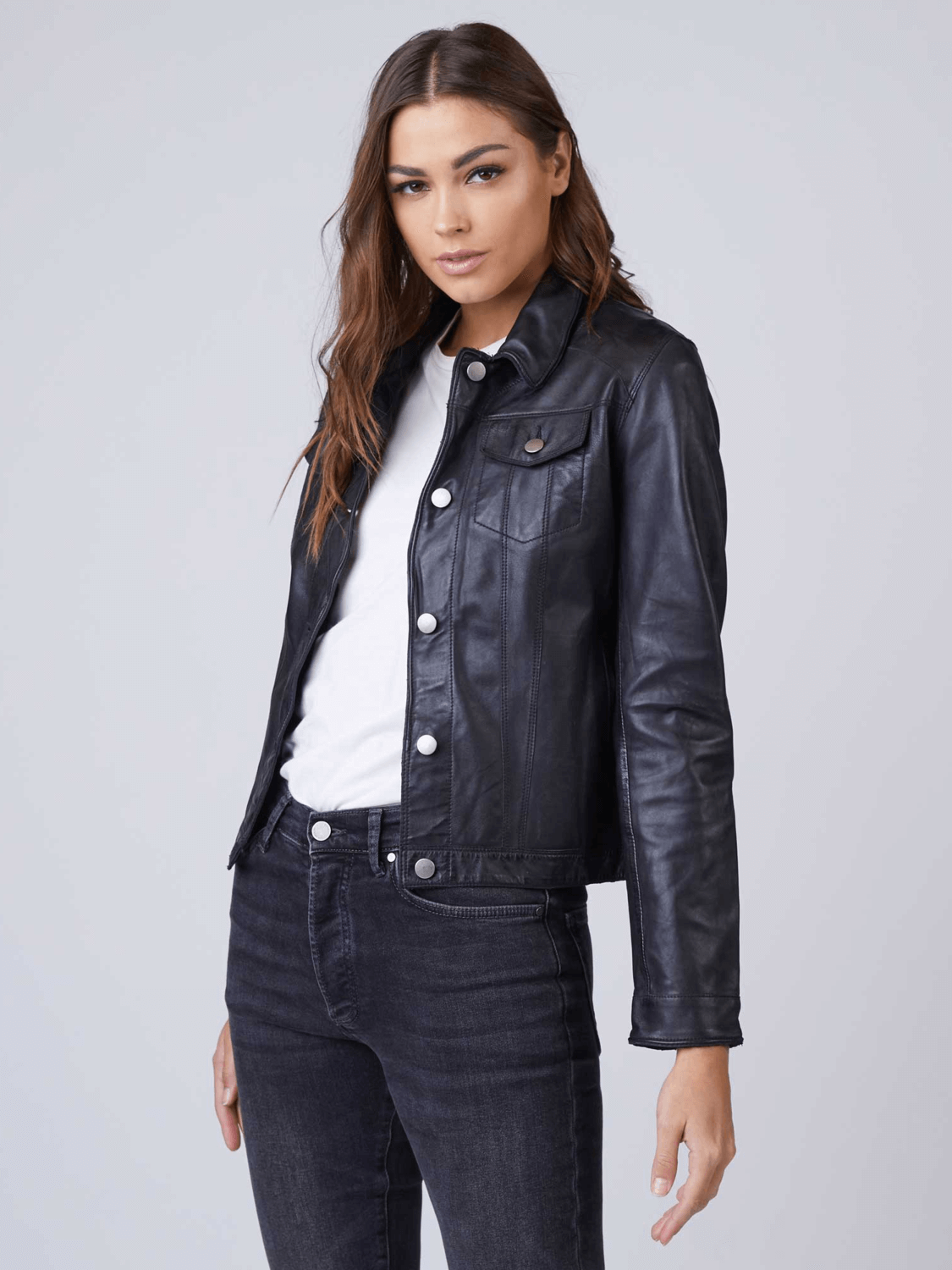 womens black trucker jacket