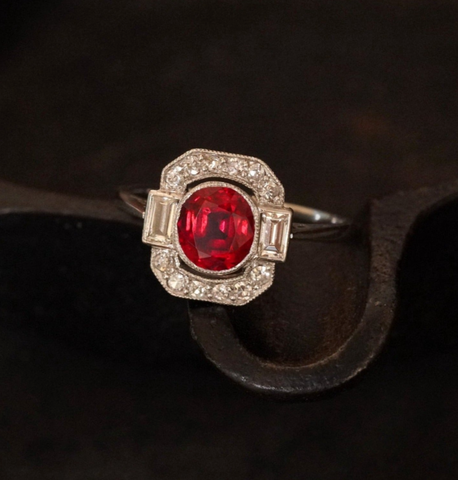 1.86-carat, oval-shaped, unheated Burmese ruby and diamond Art Deco-style ring