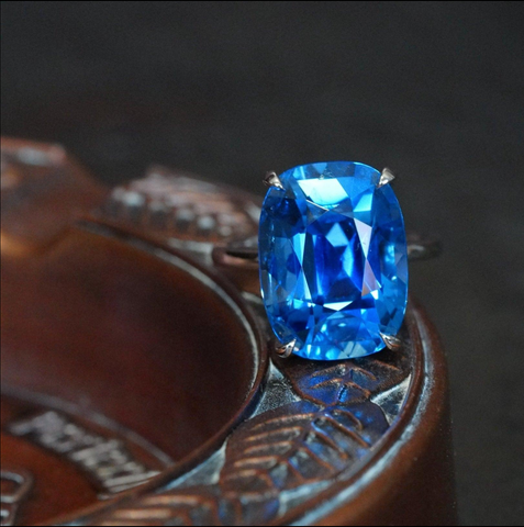 18.69-carat, cushion-shaped, unheated Burmese blue sapphire ring