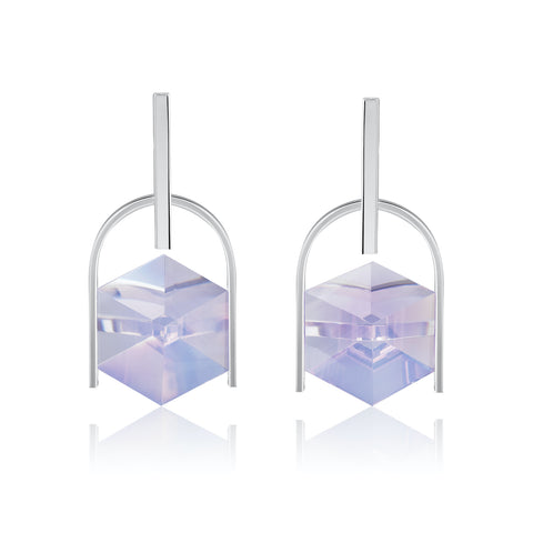 Earrings featuring chalcedony quartz cubes totaling 41.46 carats set in 14-karat white gold by Phillip Dismuke, Jewelsmith, Inc.