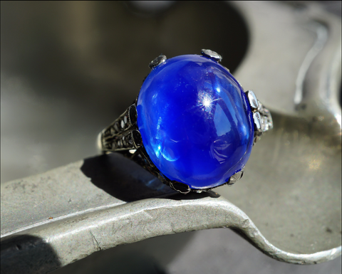 9.08-carat, cabochon, unheated Kashmir sapphire ring