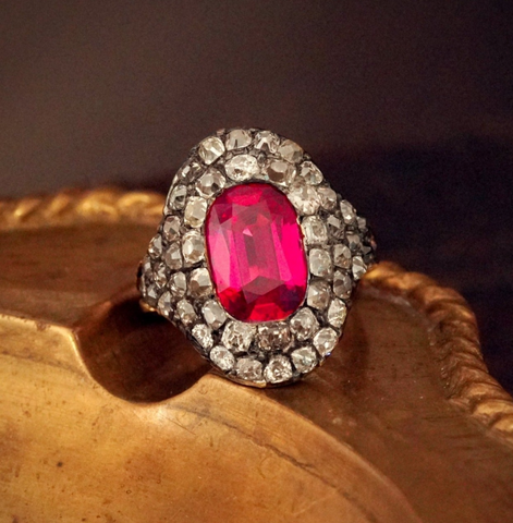 Georgian Burmese ruby and table-cut diamond ring