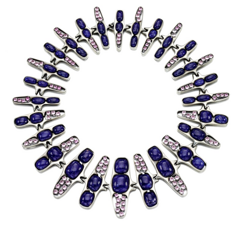 Abstract Georg Jensen necklace, circa 1950, featuring cabochon sodalite and pink tourmalines