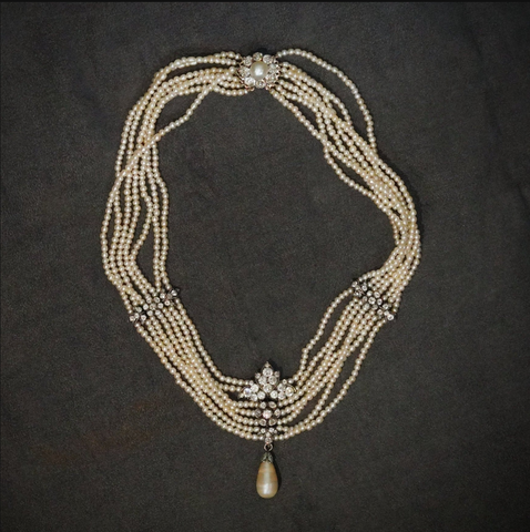 Victorian-era pearl and diamond necklace