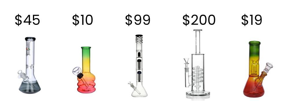 Image-of-five-bongs-with-pricing-above