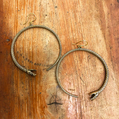 Brass Hoop Earrings, Snakes