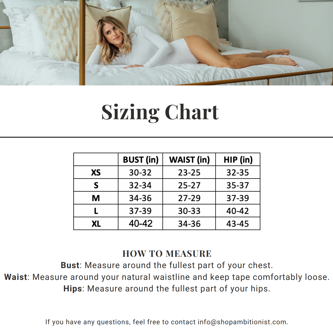 SIZE CHART AMBITIONIST