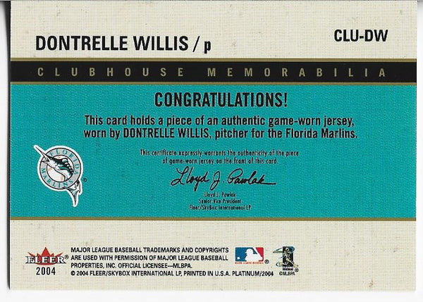 Dontrelle Willis Game Worn Jersey Baseball Card