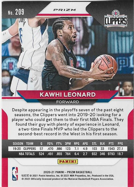 Kawhi Leonard 2020 Panini Prizm Silver Card #209 | Hollywood